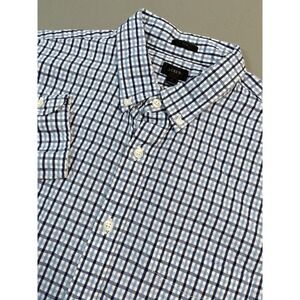J Crew Shirt Mens Large Blue Check Button Down Sear Sucker Indigo Slim Fit Long‎